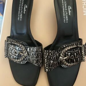 Donald J. Pliner Black and Silver Mules
